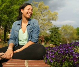 A photograph of Rachel Lewis on the Elon University campus
